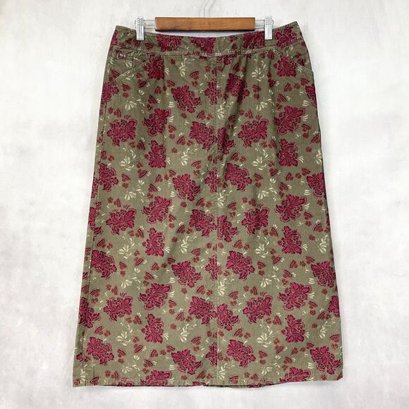 Eddie Bauer Corduroy Skirt Womens 10 Floral Boho Indie Cottagecore Goblincore - Picture 1 of 10
